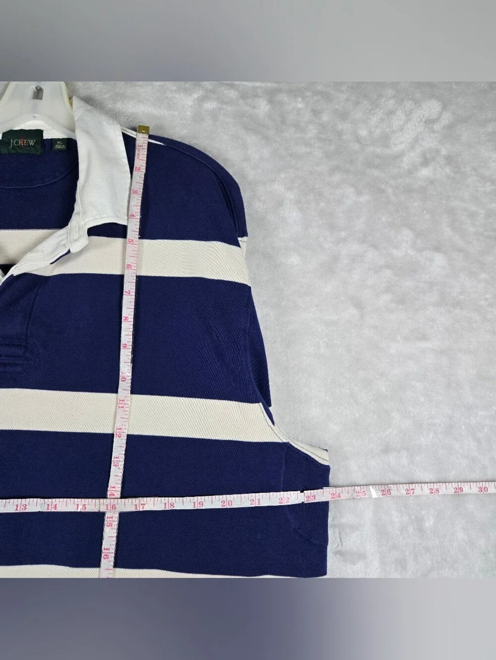 J. Crew Mens Rugby Polo In Stripe Blue White Size XL Long Sleeve Elbow Pads